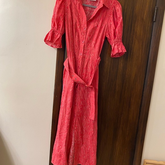 C/MEO Early On Midi Dress Pink Woodgrain Balloon Puff Sleeve Button (D2) - Picture 10 of 13